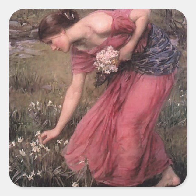 John William Waterhouse- Narcissus Quadratischer Aufkleber (Vorderseite)