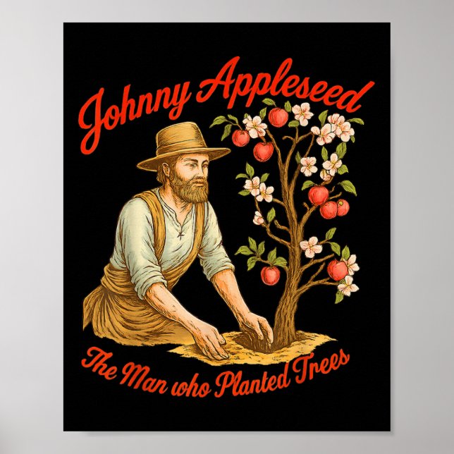 Johnny Appleseed Day 26. September Retro Tree Poster (Vorne)