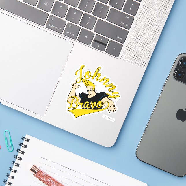 Johnny Bravo Athletic Graphic Aufkleber (Laptop mit iPhone)