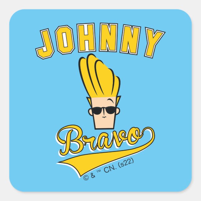 Johnny Bravo Collegiate Graphic Quadratischer Aufkleber (Vorderseite)