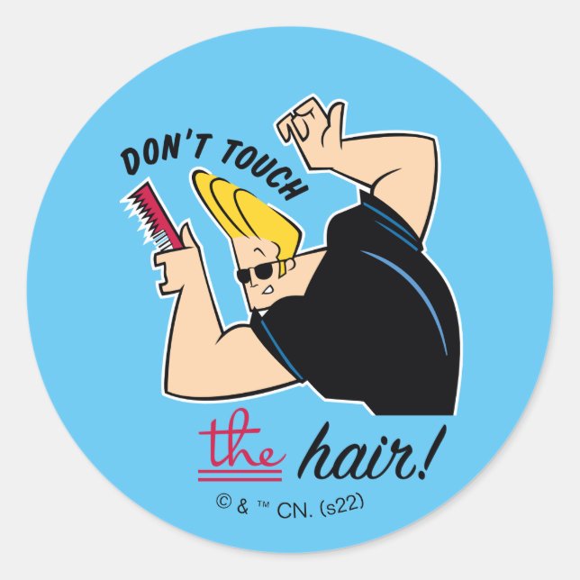 Johnny Bravo Comb - Touch nicht die Haare! Runder Aufkleber (Vorderseite)