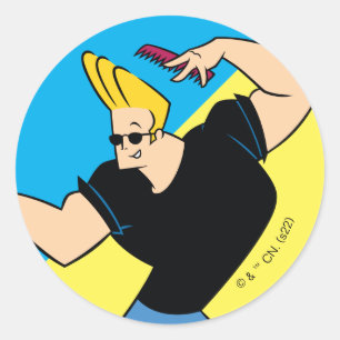 Johnny Bravo Combing Hair Runder Aufkleber