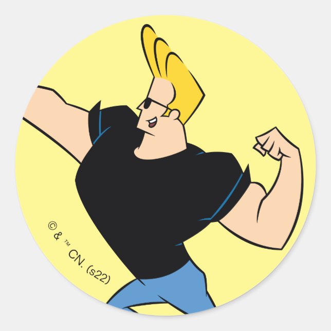 Johnny Bravo Flexing Runder Aufkleber (Vorderseite)