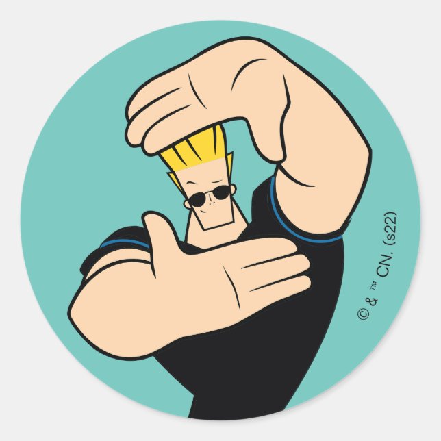 Johnny Bravo Picture Frame Pose Runder Aufkleber (Vorderseite)