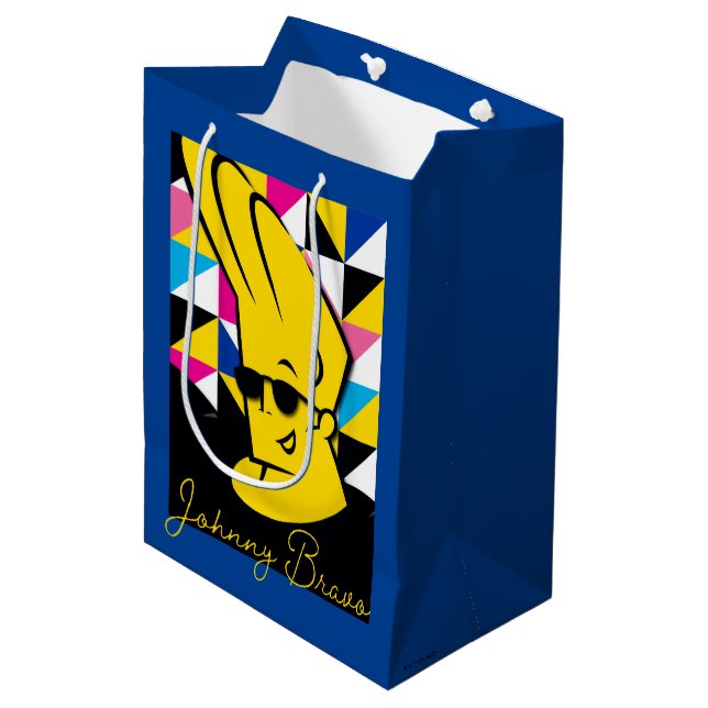 Johnny Bravo Pop Art Graphic Mittlere Geschenktüte (Vorderseite Schrägansicht)