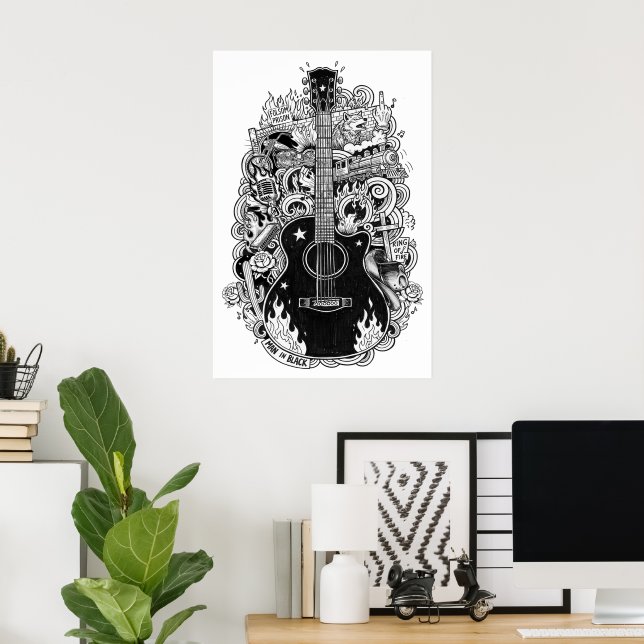 Johnny Cash Fan Art Poster, Black & White Drawing Poster (Heimbüro)