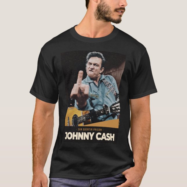 Johnny Cash Middle Finger Colored Gefängnis Johnny T-Shirt (Vorderseite)