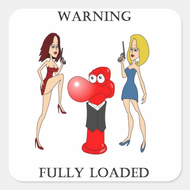 Johnny Condom Fully Loaded Quadratischer Aufkleber (Vorderseite)