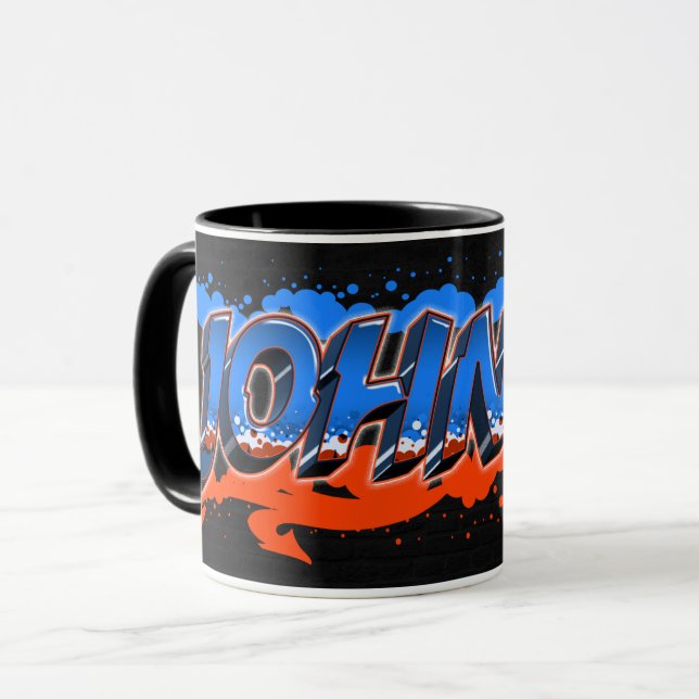 Johnny Vorname Name Graffiti blue orange Tasse (Vorderseite Links)