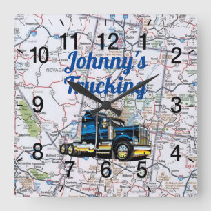 Johnny's Trucking Road Map Square Wall Clock Quadratische Wanduhr
