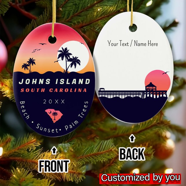 Johns Island Pier SC Retro Sunset Souvenirs 60er Keramik Ornament (Von Creator hochgeladen)