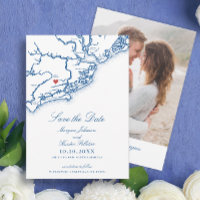 Johns Island SC Karte Elegant Navyblaue Hochzeit