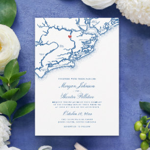 Johns Island SC Karte Elegant Navyblaue Hochzeit