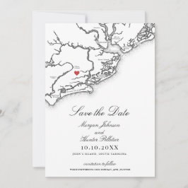 Johns Island SC Map Elegant Black White Wedding Save The Date