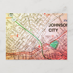 Johnson City, TN Vintag Map Postkarte