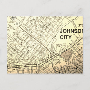 Johnson City, TN Vintag Map Postkarte