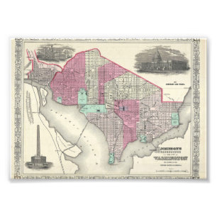 Johnson-Karte 1866 von Washington DC Fotodruck