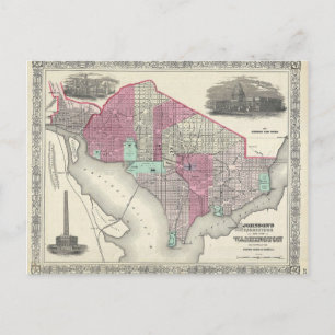 Johnson-Karte 1866 von Washington DC Postkarte