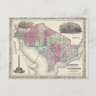 Johnson-Karte 1866 von Washington DC Postkarte