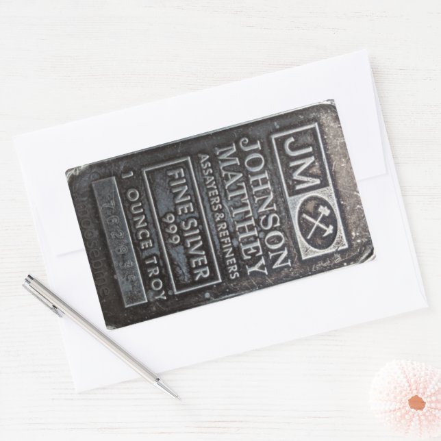 Johnson Matthey Solid 1oz Solid Silver Bar 762835 Rechteckiger Aufkleber (Umschlag)