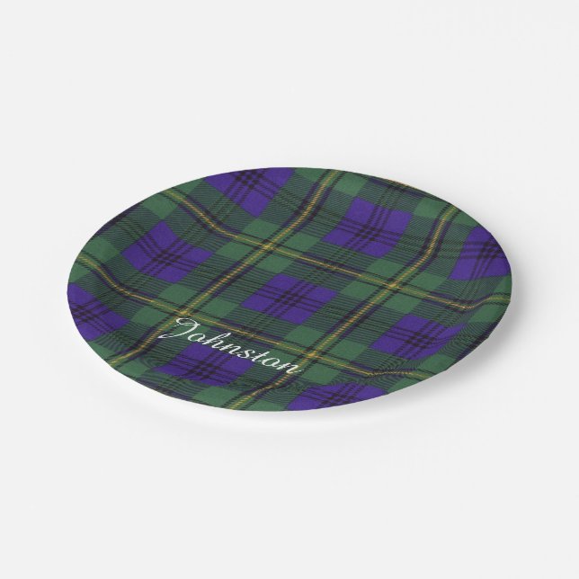Johnston-Clan karierter schottischer Tartan Pappteller (Schrägansicht)