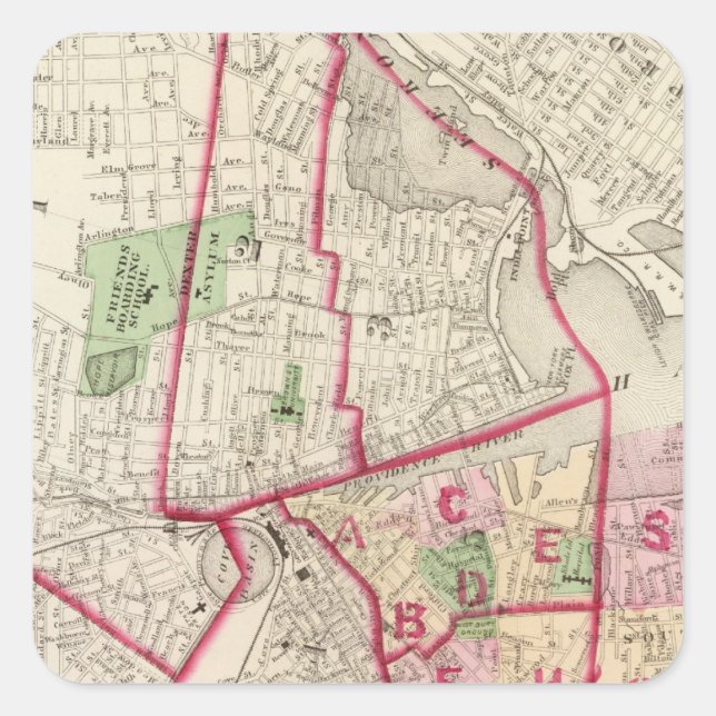 Johnston Rhode Island Map Quadratischer Aufkleber (Vorderseite)