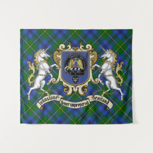 Johnstone Clan Abzeichen & Unicorns w/Tartan Wandteppich