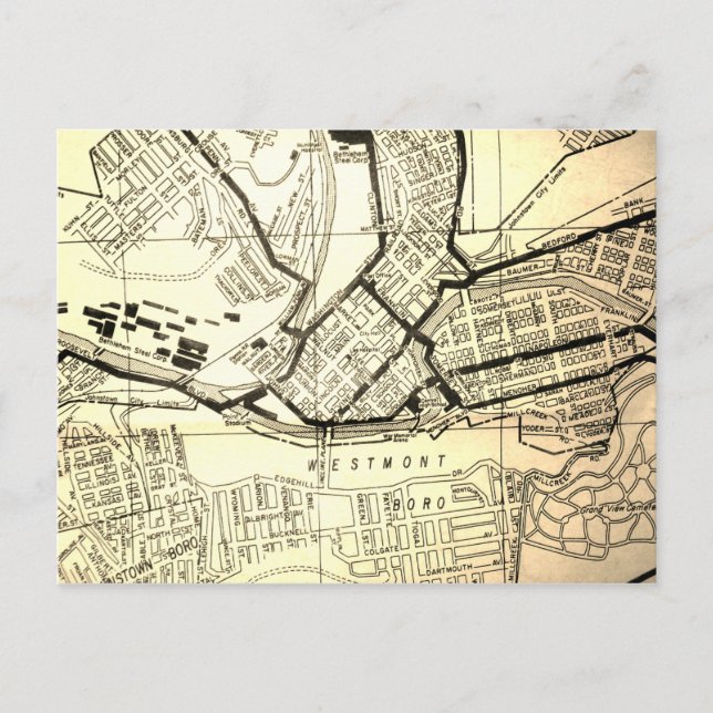 Johnstown, PA Vintag Map Postkarte (Vorderseite)