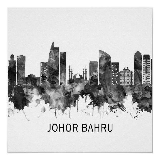 Johor Bahru Malaysia Skyline BW Poster (Vorderseite)