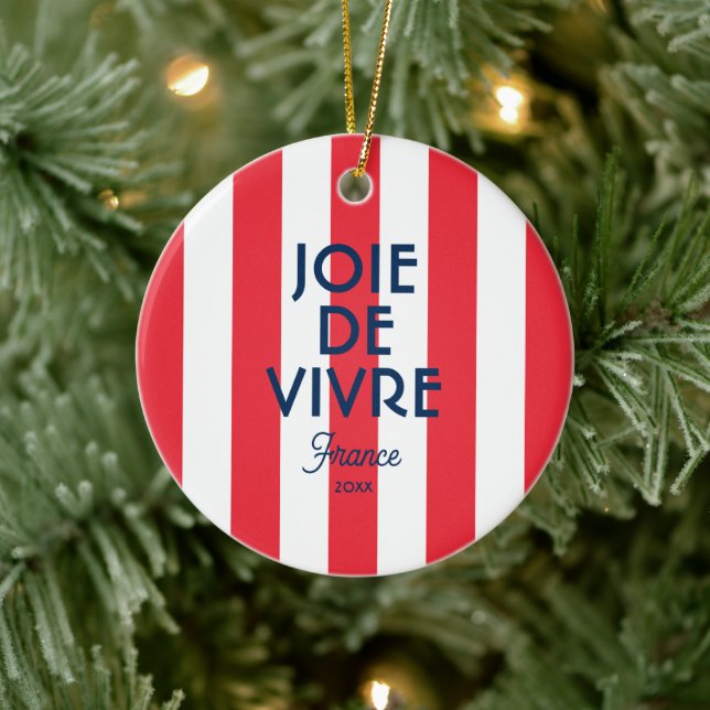 Joie De Vivre France Red Cabana Stripe Französisch Keramik Ornament (Baum)