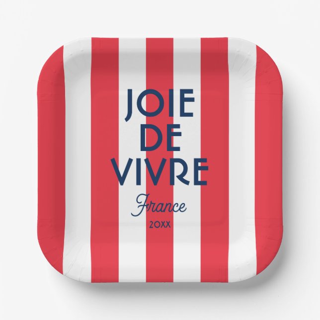 Joie De Vivre France Red Cabana Stripe Französisch Pappteller (Vorderseite)