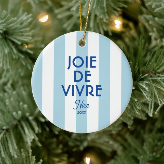 Joie De Vivre Nice Blue Cabana Stripe Französisch Keramik Ornament (Baum)