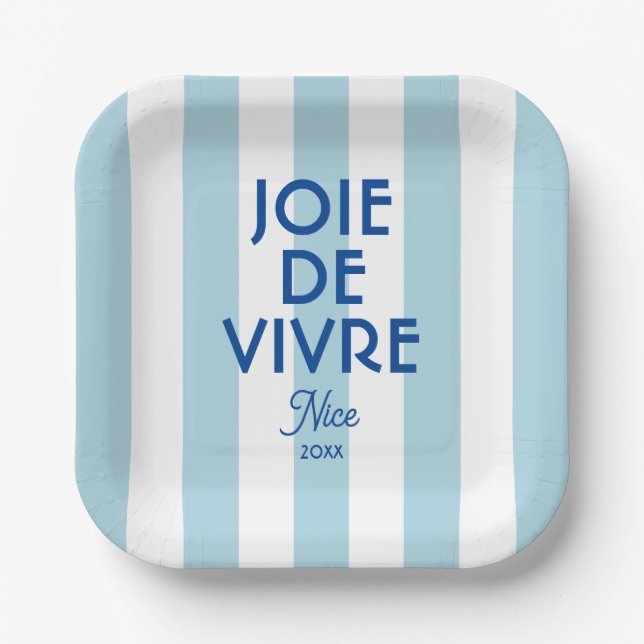 Joie De Vivre Nice Blue Cabana Stripe Französisch Pappteller (Vorderseite)