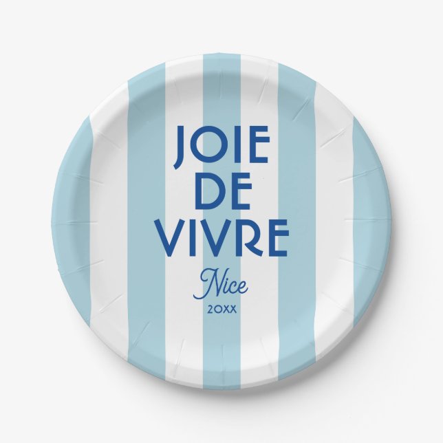 Joie De Vivre Nice Blue Cabana Stripe Französisch Pappteller (Vorderseite)