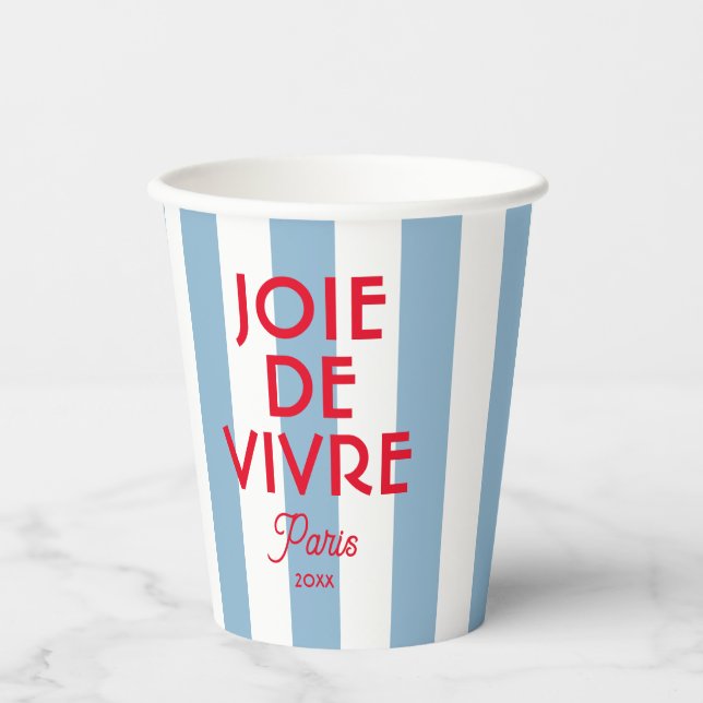 Joie De Vivre Paris French Blue Cabana Stripe Pappbecher (Vorderseite)