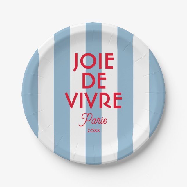 Joie De Vivre Paris French Blue Cabana Stripe Pappteller (Vorderseite)