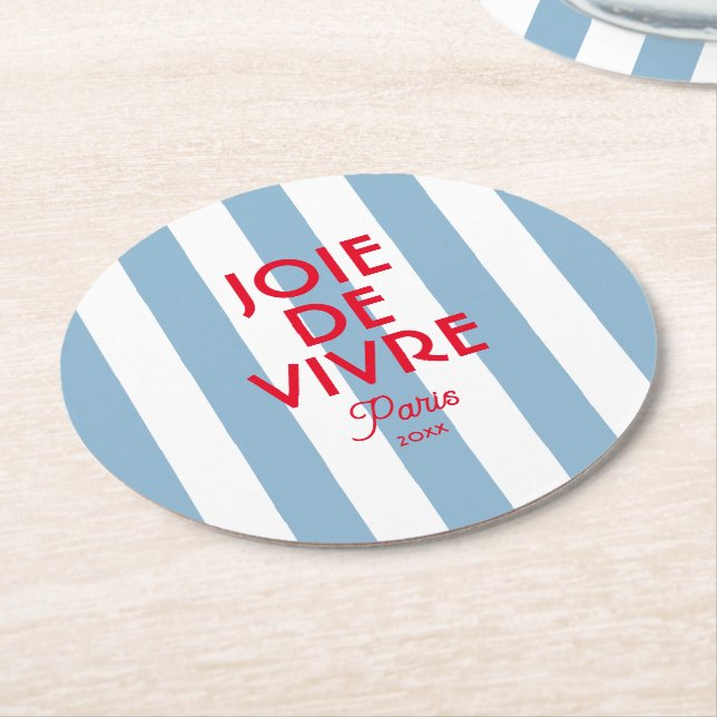 Joie De Vivre Paris French Blue Cabana Stripe Runder Pappuntersetzer (Angewinkelt)