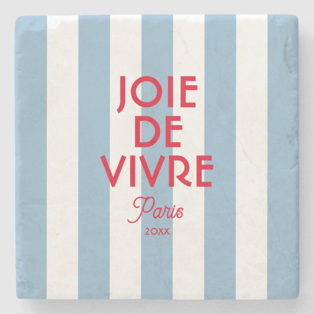 Joie De Vivre Paris French Blue Cabana Stripe Steinuntersetzer (Vorderseite)