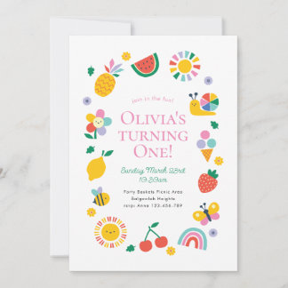 Join in the Fun Coloful Playful First Birthday Einladung