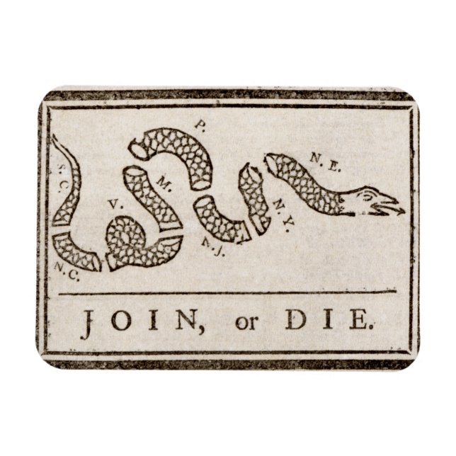 Join oder Die Benjamin Franklin Politischer Cartoo Magnet (Horizontal)