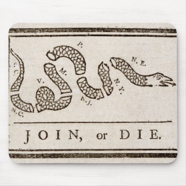 Join oder Die Benjamin Franklin Politischer Cartoo Mousepad (Vorne)
