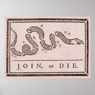 Join oder Die Benjamin Franklin Politischer Cartoo Poster