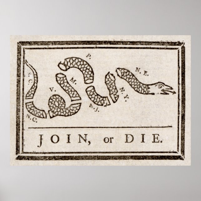 Join oder Die Franklin Rattlesnake Politischer Car Poster (Vorne)
