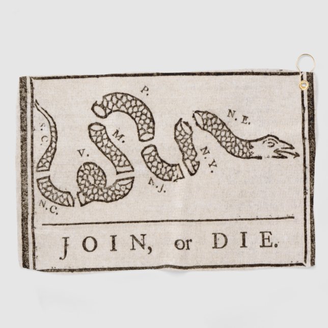 Join oder Die Rattlesnake: Cartoon Benjamin Frankl Golfhandtuch (Horizontal)