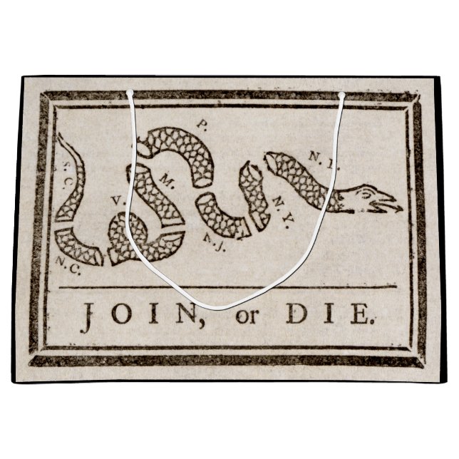 Join oder Die Rattlesnake: Cartoon Benjamin Frankl Große Geschenktüte (Vorderseite)