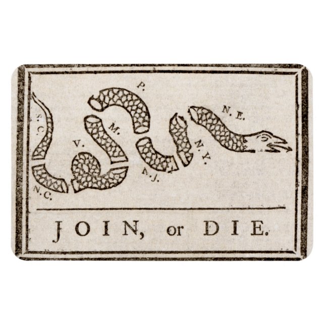 Join oder Die Rattlesnake: Cartoon Benjamin Frankl Magnet (Horizontal)