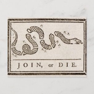 Join oder Die Rattlesnake: Cartoon Benjamin Frankl Postkarte