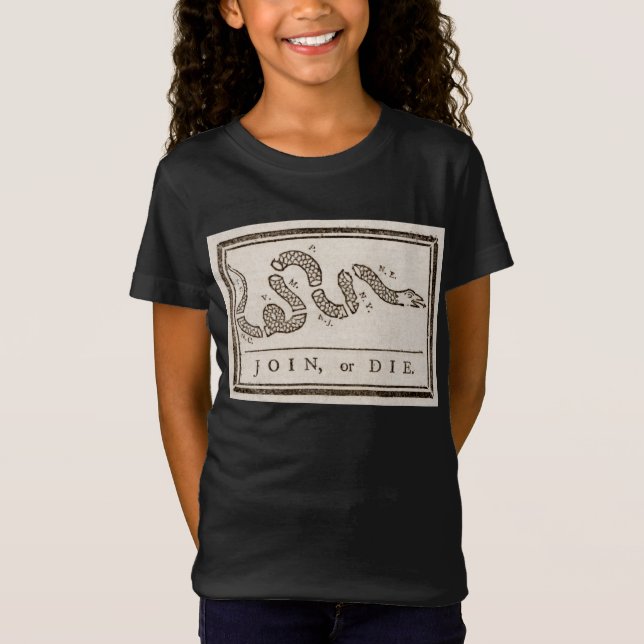 Join oder Die Rattlesnake: Cartoon Benjamin Frankl T-Shirt (Vorderseite)