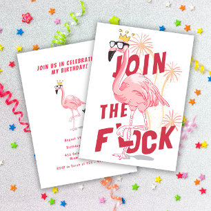 Join the Flock Funny Pink Flamingo Geburtstagspart Einladung