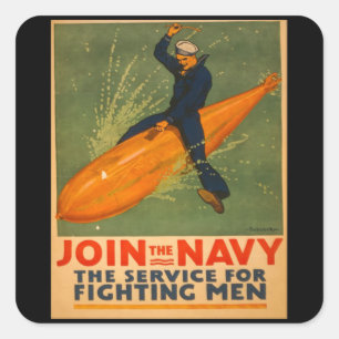 Join the navy vintage poster quadratischer aufkleber
